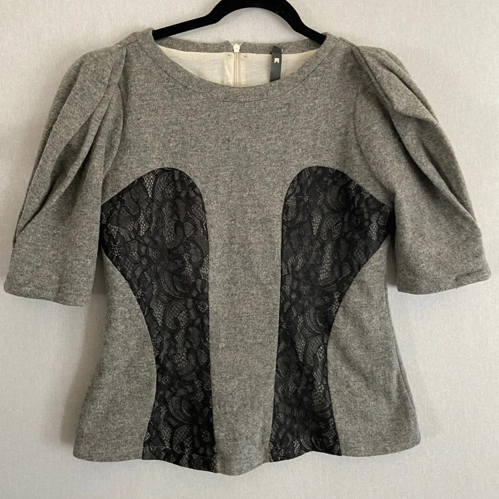 Katie Judith Wool Blend Lace Blouse - Sz M - Dark Academia Chic